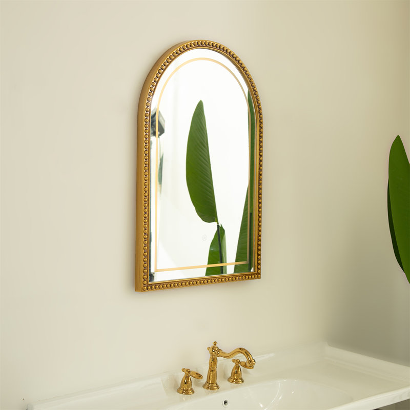 20'' Avri Mirror, Golden Beaded Arch-Shaped PU Decorative Mirror In Retro Style