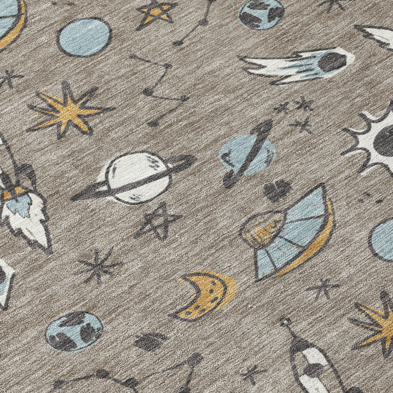 Machine Washable Indoor/Outdoor Chantille ACN2580 Kids Rug, Taupe, 5' x 7'6"