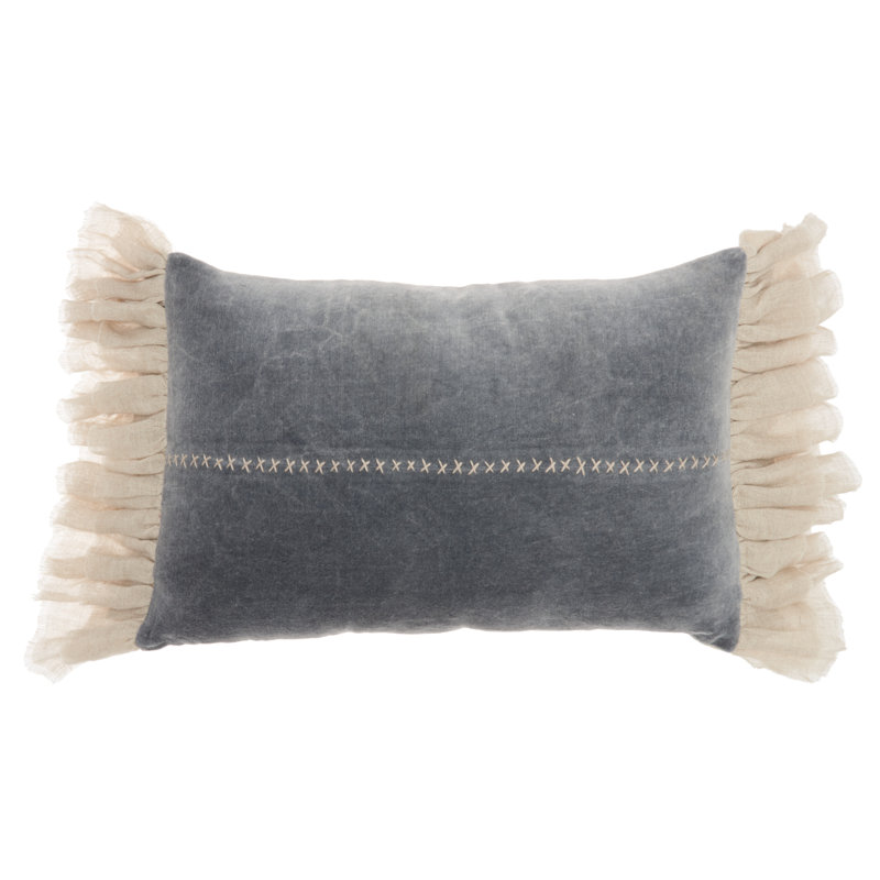 Wide Tasseled Marble Throw Pillow, Gray, 22'' W x 22'' H x 5'' D