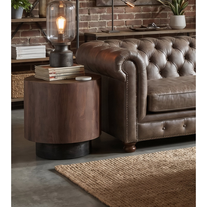 Solid Mango Wood Round End Table, Walnut