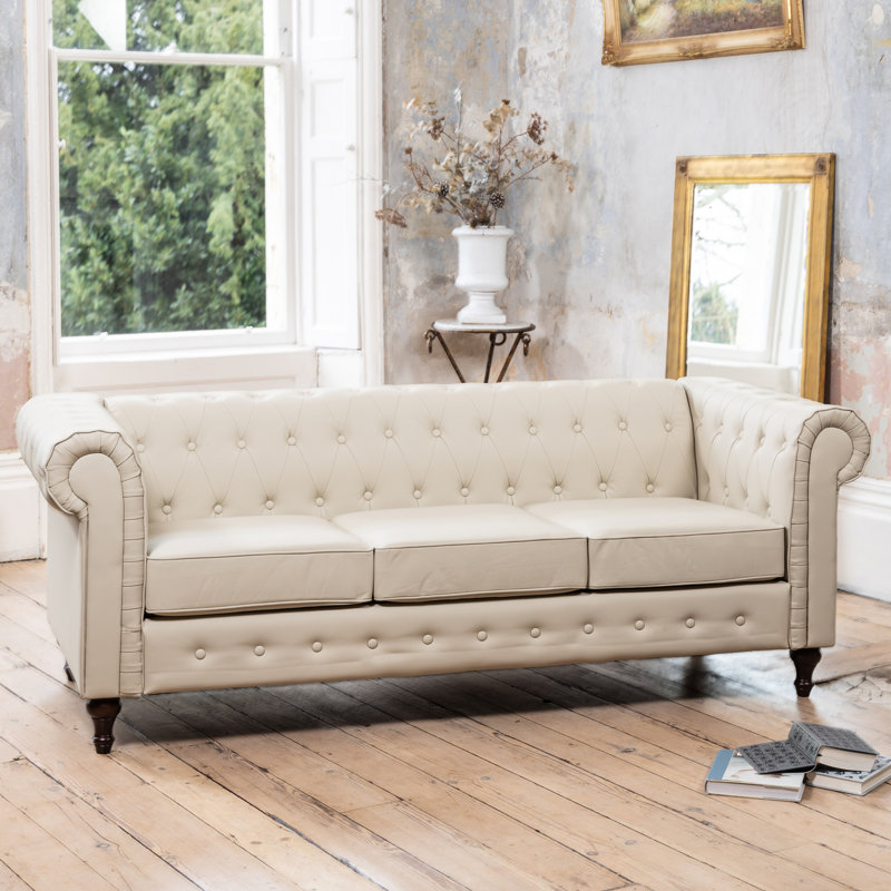 Schubert 3 Seater Faux Leather Sofa, Cream