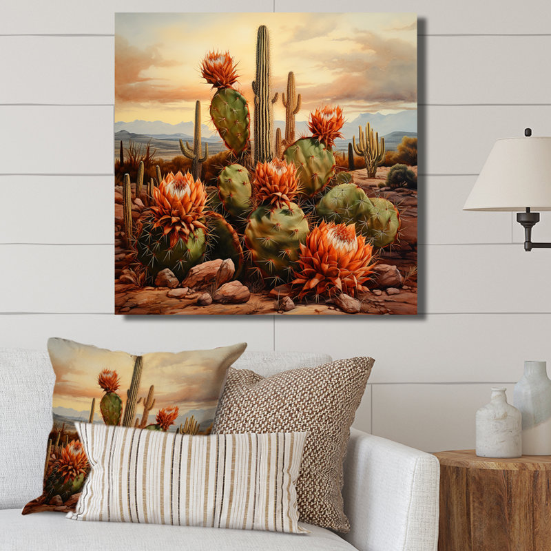 Cuivre, cactus dans le Nevada I - salon d'art mural Cactus, H 36 po x l 36 po x P 1,5 po, Toile tendue