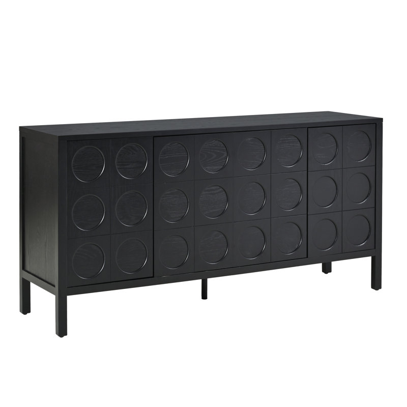 Élégante armoire de rangement en bois avec porte à cercle géométrique unique, idéale pour les salles d'étude
