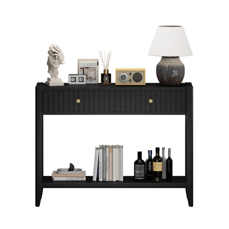 Console avec tiroirs, table d'appoint en bois avec table de rangement étroite et tablette de rangement