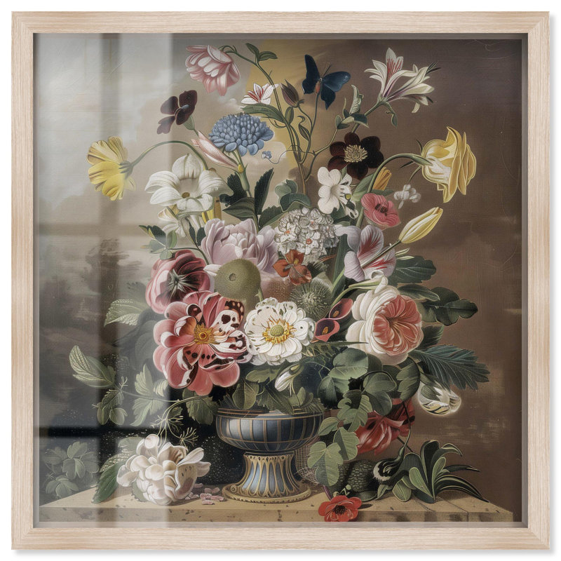 Art floral rétro classique avec vase en forme d'ombre par Art Remedy, H 17 po x l 17 po, Crème, crème