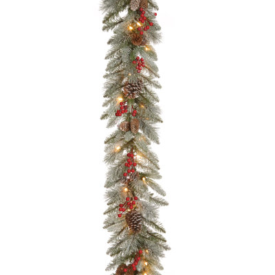 The Holiday Aisle® 9 ft. Snowy Bristle Berry Garland with Clear Lights