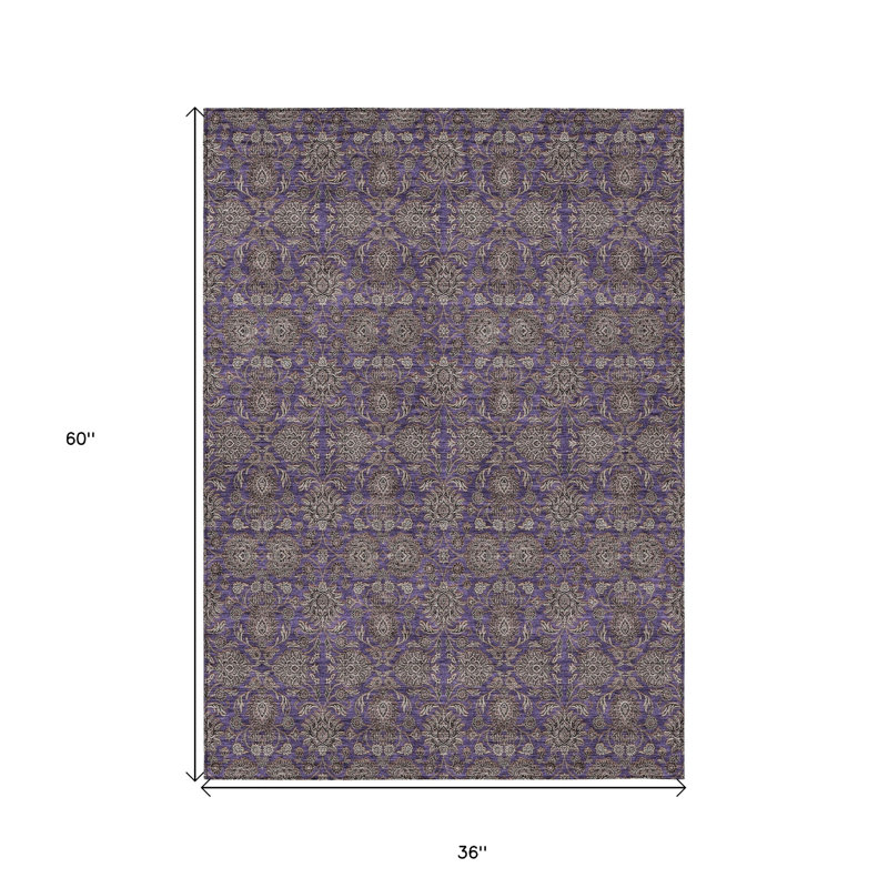 Tapis extérieur lavable floral beige et taupe 3 pi x 5 pi