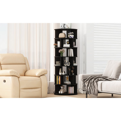 Φ23.6" Rotating Shoe Rack Tower, 7-Tier Spinning Shoe Shelf With 5 Grids Per Layer, Display Rack, 360° Revolving Shoe Carousel Closet Organizer For Entryway, Living Room, Black