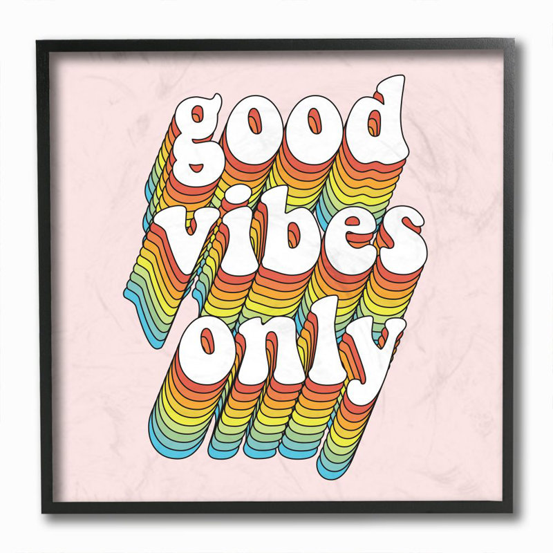 «Good Vibes Only Rainbow Pink Word Design», impression sur toile, Giclée encadrée noir minuit, H 12 po x l 12 po x P 0,5 po