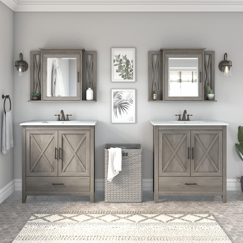 Ensemble de meuble-lavabo double 32 "avec miroir Edion, gris