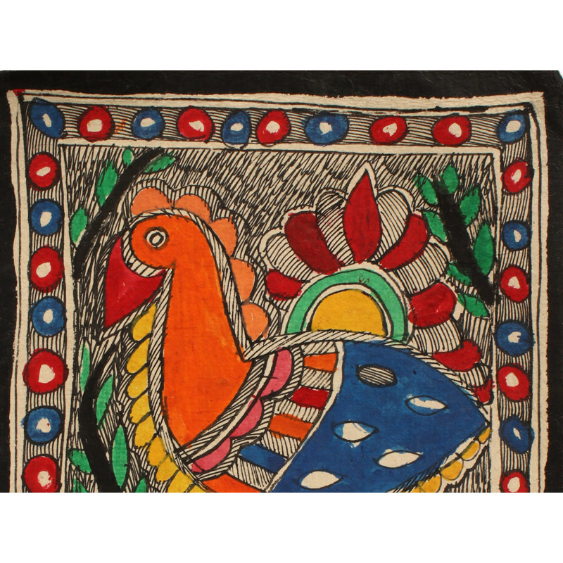 Peinture de Madhubani multicolore paon sur papier fait à la main