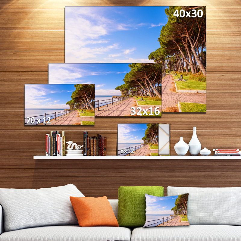 Promenade and Pine Trees Landscape Canvas Print in Blue
