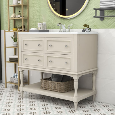 Ensemble de meuble-lavabo simple autoportant avec lavabo en céramique encastré Eftime Modern