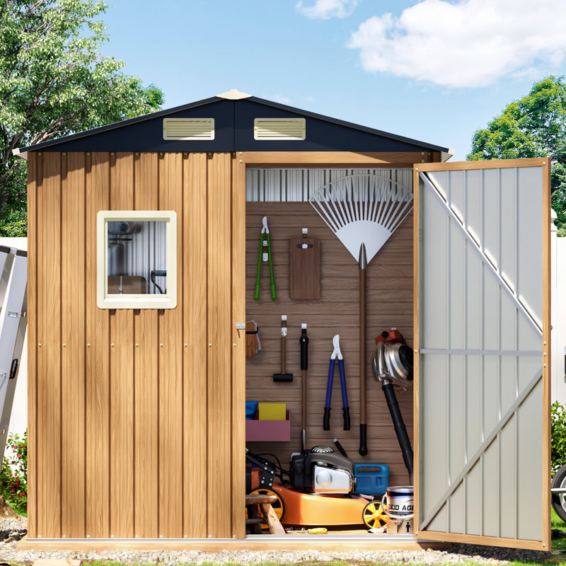 6X4Ft Garden Storage Shed With Lockable Door,Steel Tool Shed With 1 Clear Window