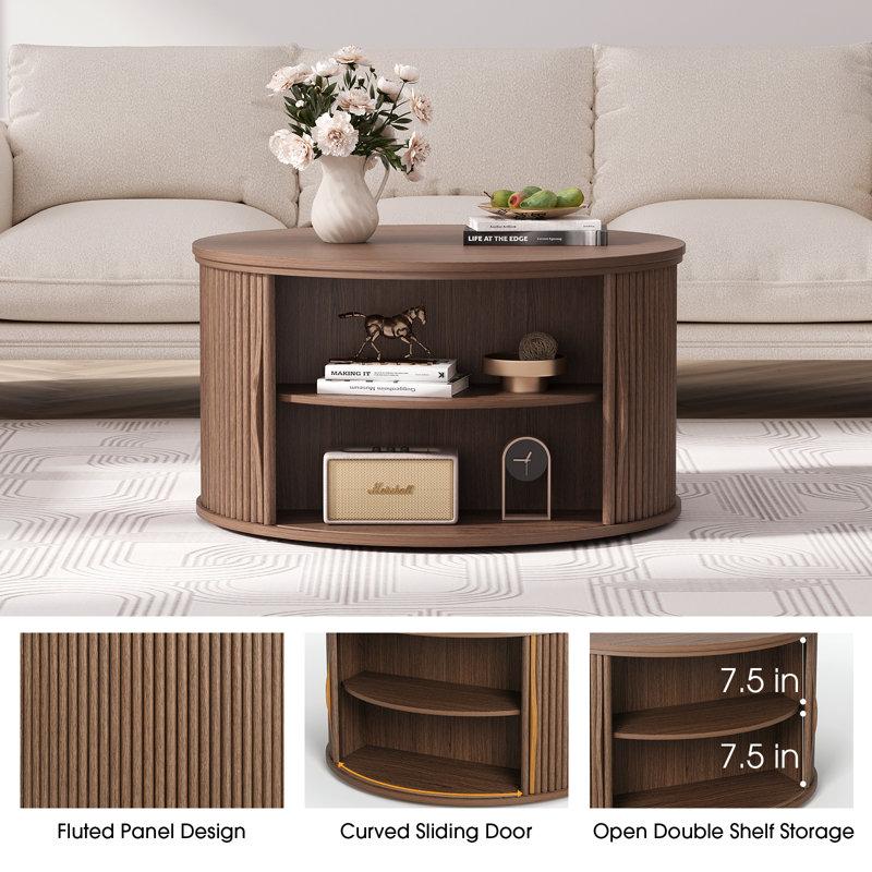 Round Coffee Table With Lifting Top,31.5” Lift Top Coffee Table With Hidden Compartment,walnut, Walnut