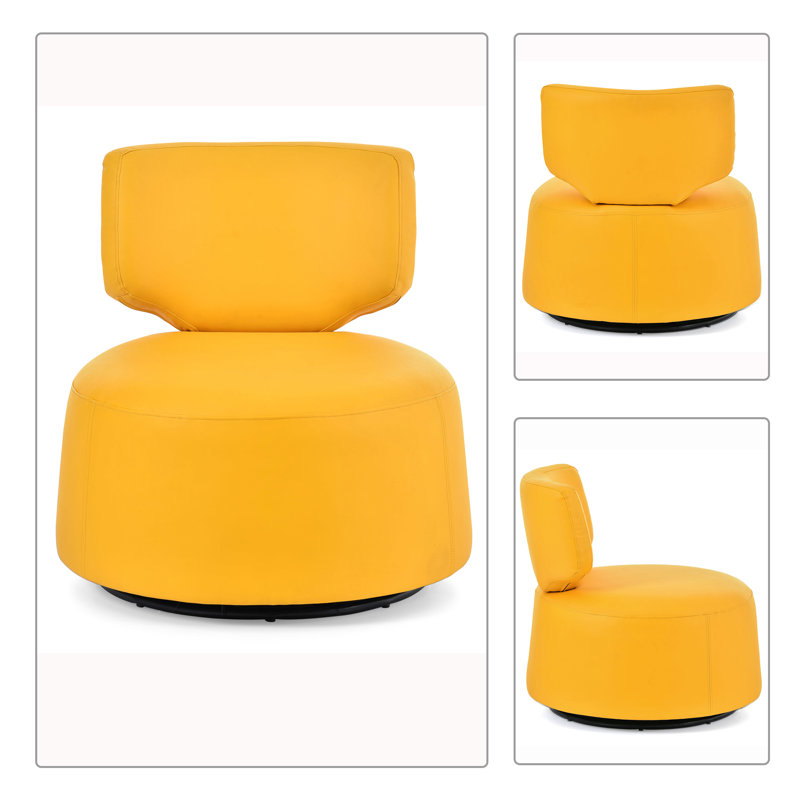 Fauteuil demi-tonneau pivotant de 27,56 po Namitha, Similicuir jaune