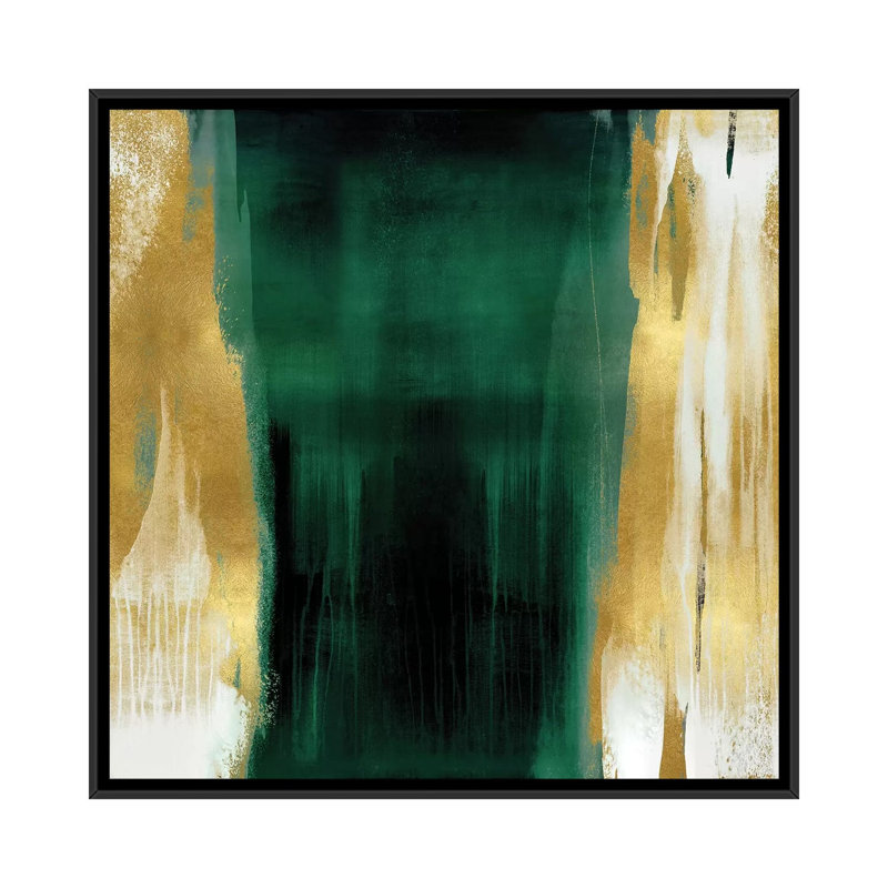 «Free Fall Emerald with Gold II» par Christine Wright - reproduction d'art, Aucun mat, Toile avec cadre noir