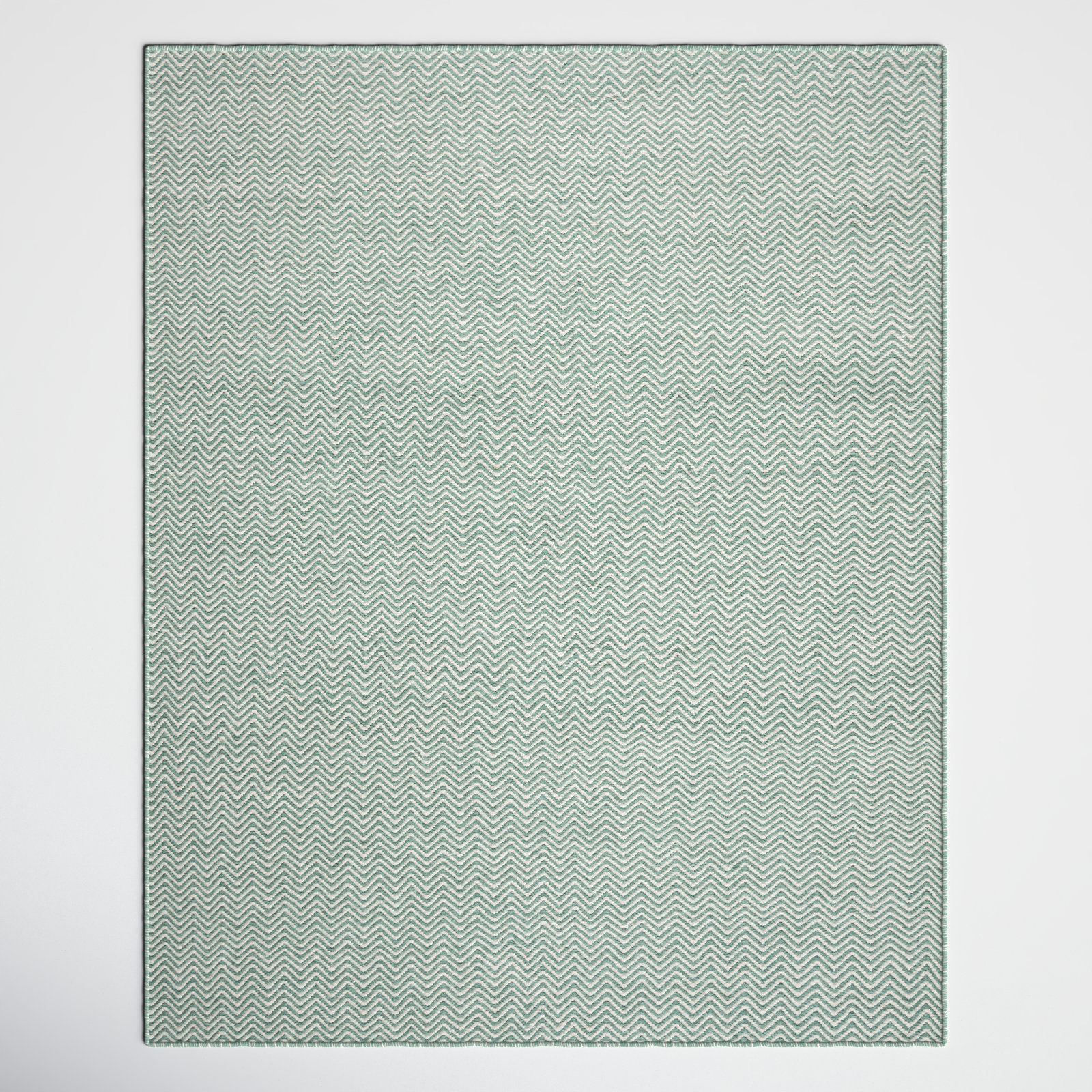 Rita Green Hand-Woven Chevron Wool Rug, Rectangle 8' x 10'