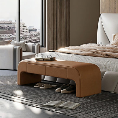 Banc de rangement rembourré en similicuir Haughbrook