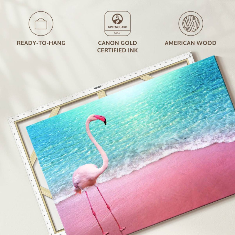 Flamant rose plage Brampt, H 8 po x l 12 po