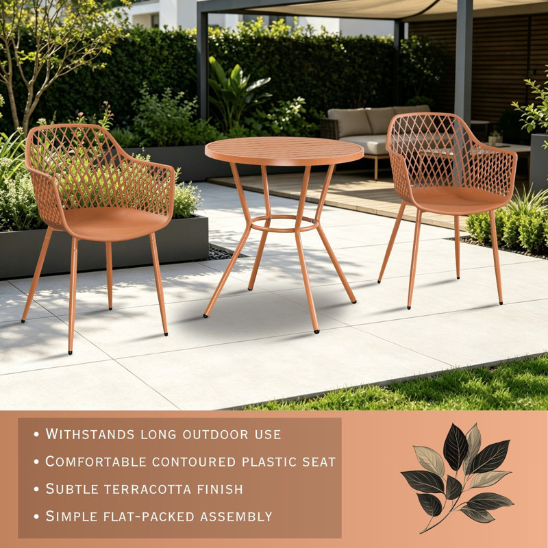 Rimini Patio Dining Set with Round Metal Table & Armchairs, Terracotta