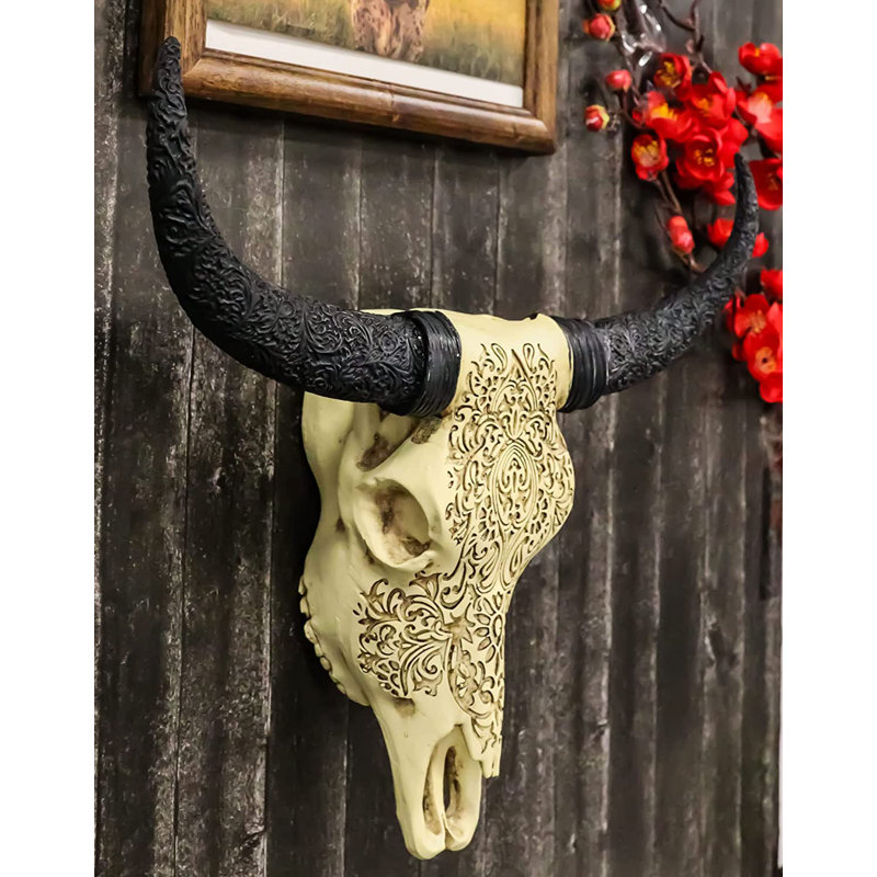 Décoration murale tête de crâne de vache bison avec cornes