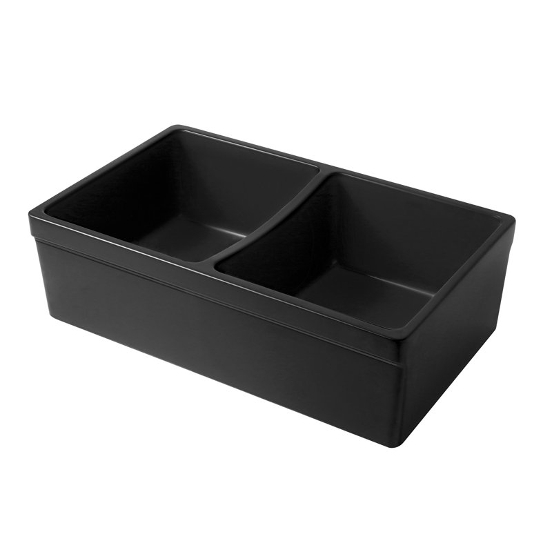 Whitehaus 33" Reversible Double Bowl Fireclay Kitchen Sink: 2-1/2" Lip, 2" Lip Front Apron, Black