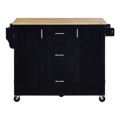 Kitchen Island with Storage, Kitchen Cart with Rubber Wood Top, 3 Drawer,2 Slide-Out Shelf -  Latitude RunÂ®, 86FA7BA5B2054DD78766F168FBFD2BA4