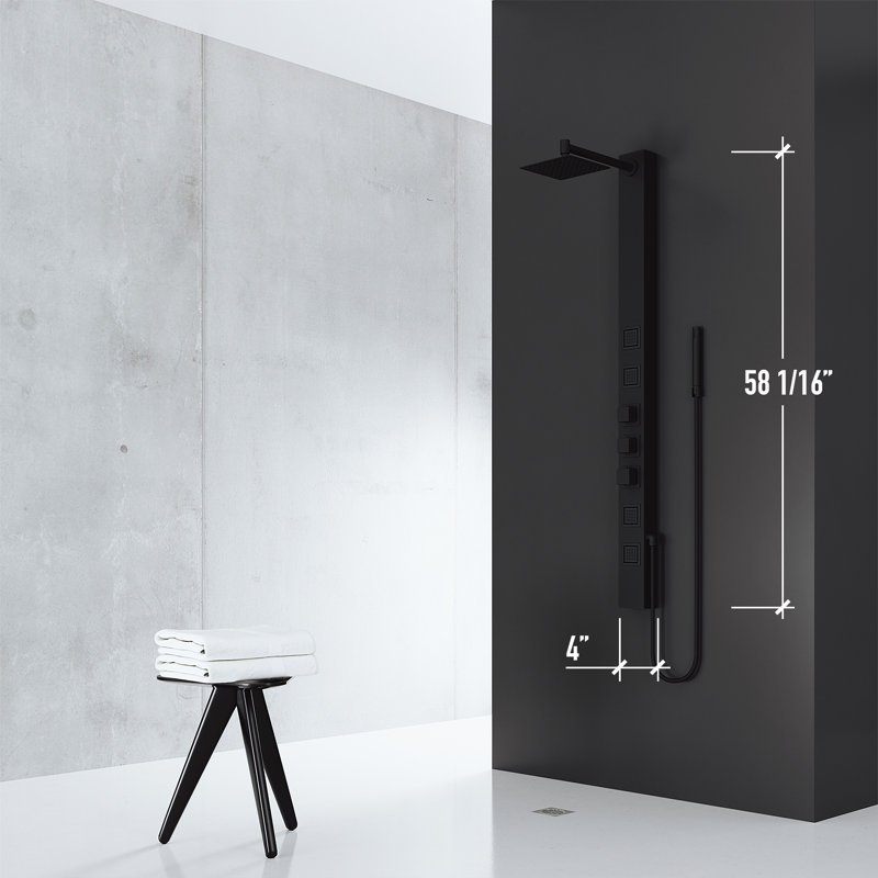 Sutton 58" H X 4" W EZDivert™ 4-Jet Shower System with Hand Shower Wand and Adjustable Shower Head, Matte Black