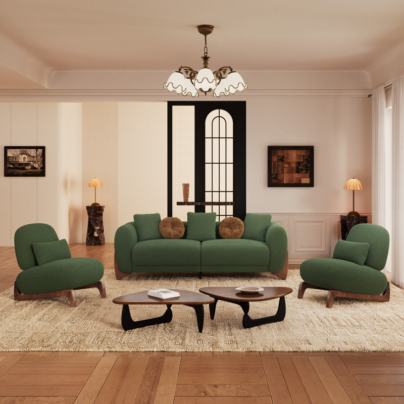 Cloud 5-Person Modern Sherpa Living Room Set, Green