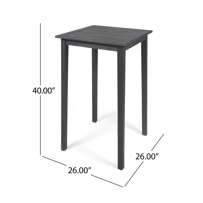 Dominique Square Acacia Outdoor Bar Table , 26'' in. W 26'' in. D, Dark Gray