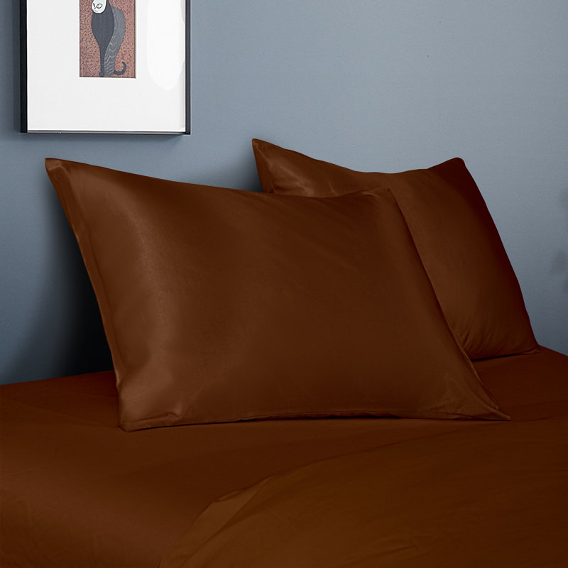 Taies d'oreiller en satin avec fermeture à enveloppe, Brun, Taie d'oreiller taille très grand