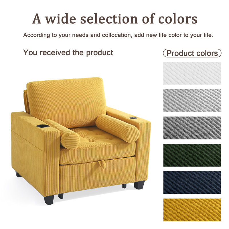 Upholstered Corduroy Armchair, Yellow