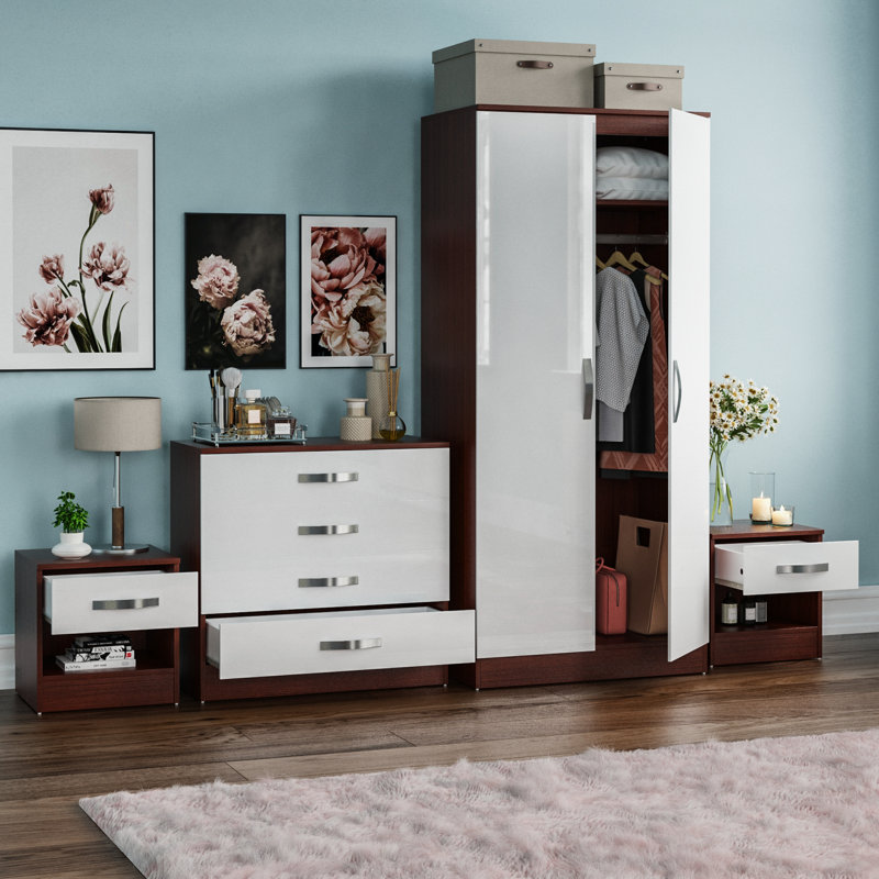 Arkadij 4 Piece Bedroom Set, Walnut/White