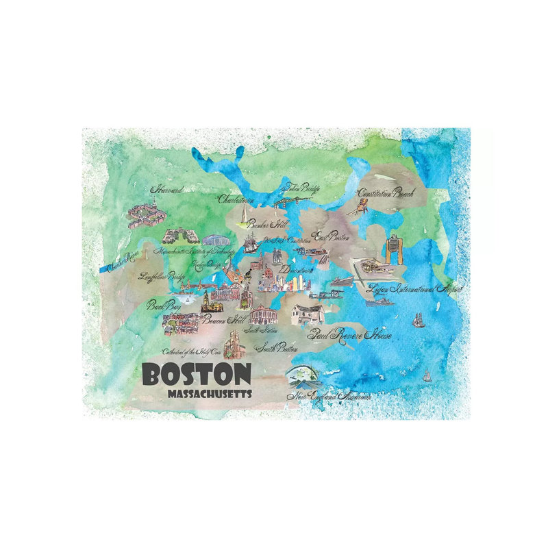 Boston, Massachusetts Travel Poster by Markus & Martina Bleichner - Wrapped Canvas Gallery-Wrapped Canvas Giclée