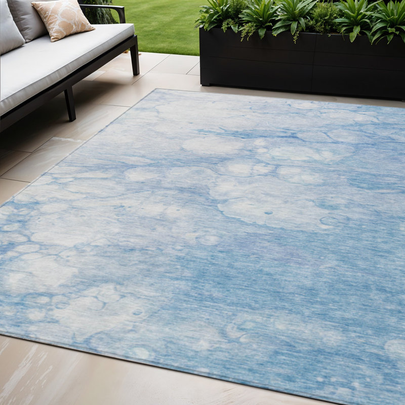 Tapis extérieur lavable abstrait bleu et argent 5 pi x 8 pi bleu denim