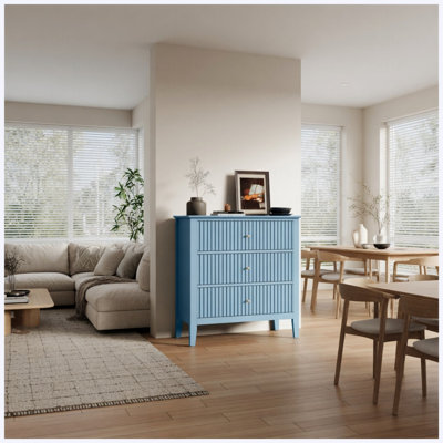 32" Wide Mint Light Blue Fluted 3-Drawer Nightstand, Large Modern Bedroom Bedside Table, Sofa Side End Table with Ample Storage