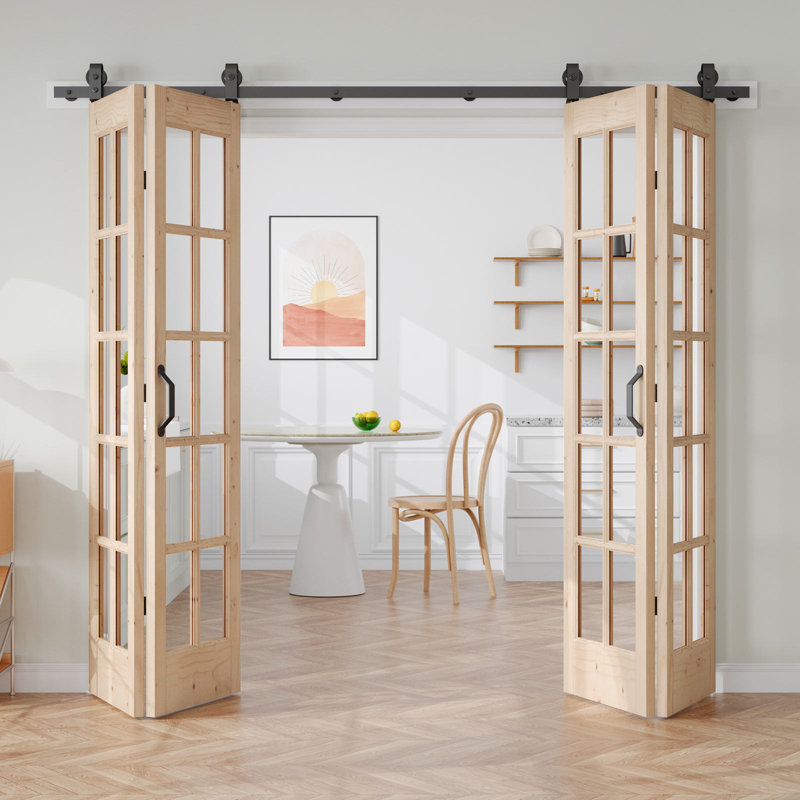 Porte pliante en verre et bois massif avec quincaillerie d'installation, 4, 96 po x 84 po