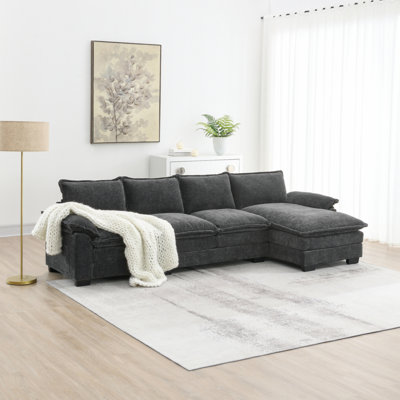 Millon Modern L-shaped Chenille Cloud Sofa with Double Seat Cushions
