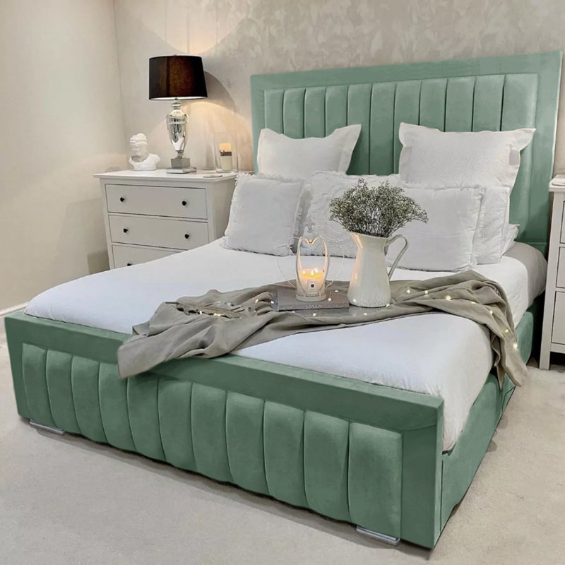 Alondrea Upholstered Panel Bed , Double (4'6), Duck Egg