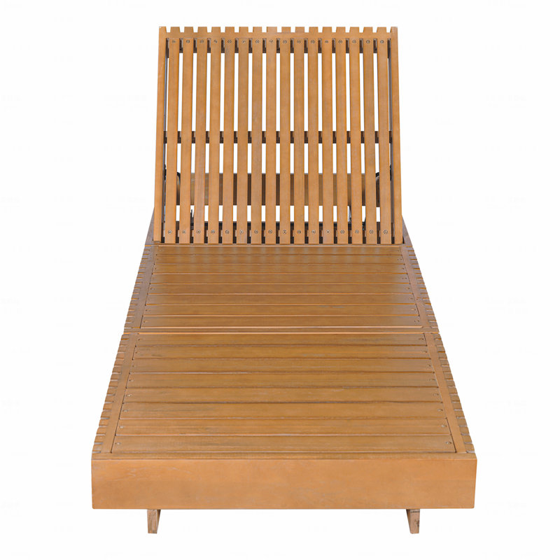 Outdoor Chaise Lounge Chair, Acacia Solid Wooden 6-Position Adjustable Backrest, Copper Teak Color