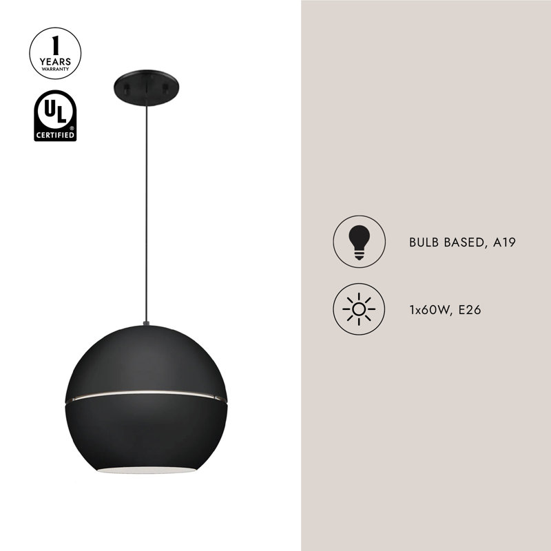 1 - Light Pendant, White, 14.5" H x 16" W x 16" D
