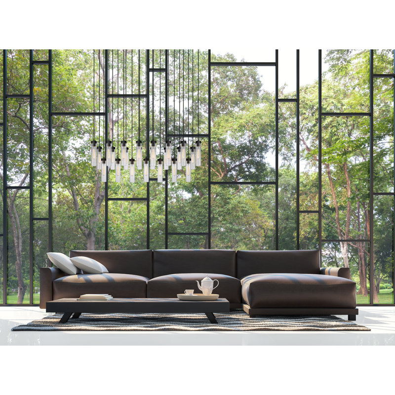 Matte Black 54" Linear Chandelier with Fluted Glass Shades