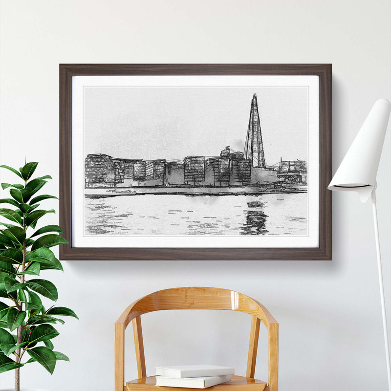 The Shard & London Skyline in Abstract - Picture Frame Graphic Art Print, 40cm H x 60cm W x 2cm D, Walnut