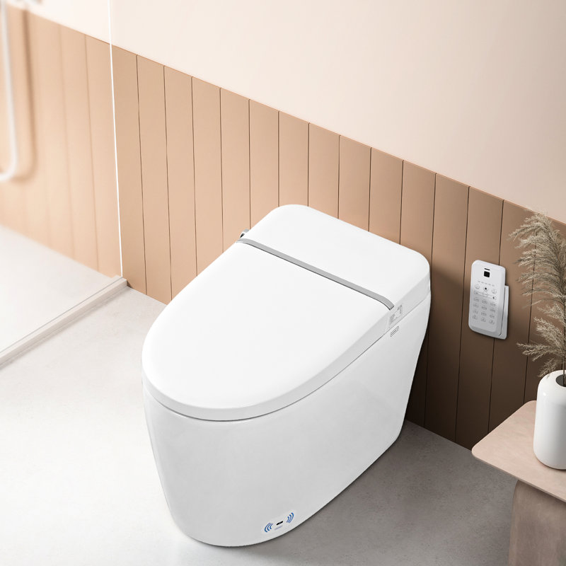 Ceramic Smart Toilet With Heated Seat, Night , Self-Cleaning Nozzle, Female Wash, Remote Control, Auto Flush White Rear Silent Slow Down,