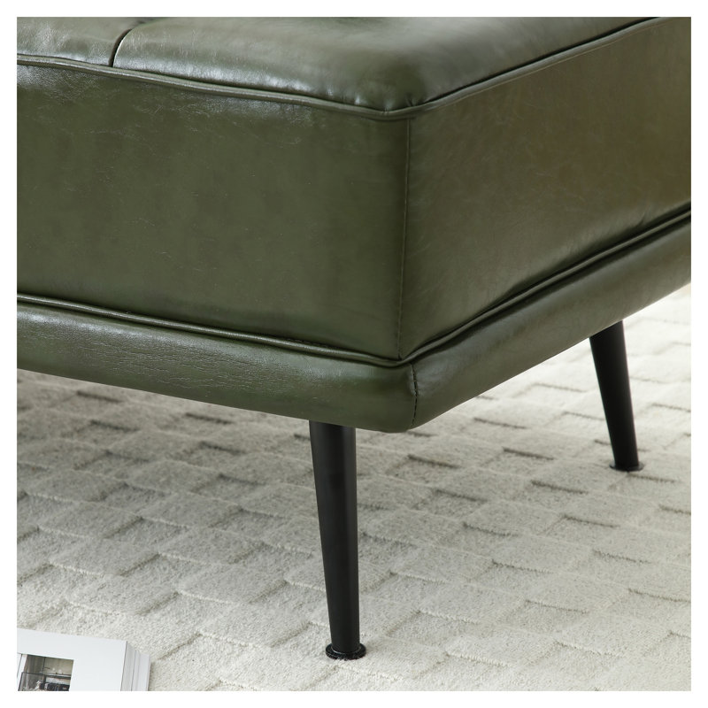 Banc de canapé en similicuir vert moderne de 55 po avec table d'appoint pivotante, repose-pieds capitonné et fenêtre avec pieds en métal
