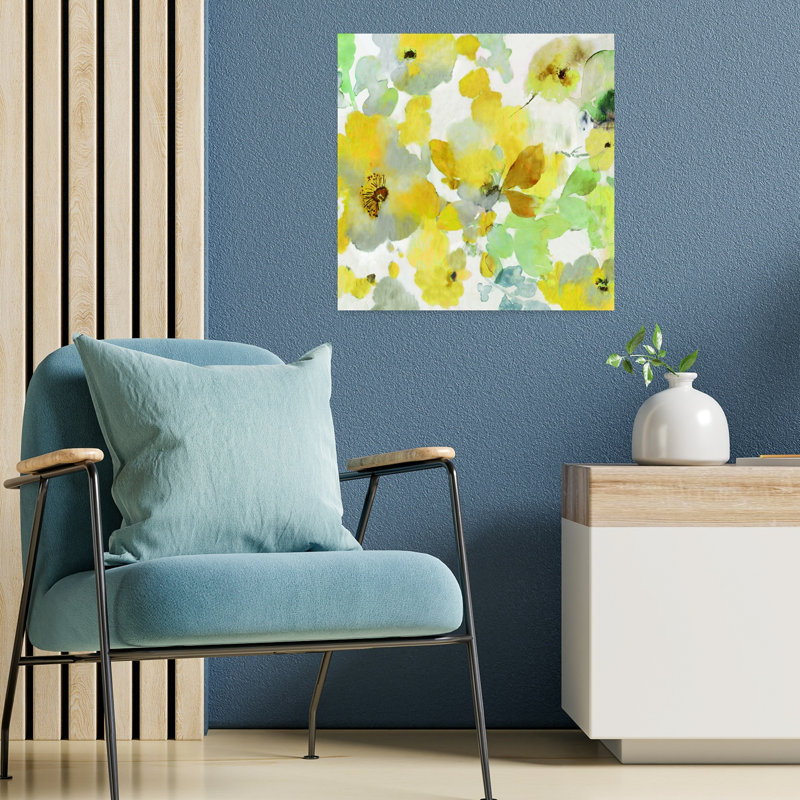 Ensoleillé floral II abstrait délicat, art floral naturel élégant, H 18 po x l 18 po