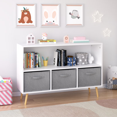 Kids Bookcase With Collapsible Fabric Drawers, Children