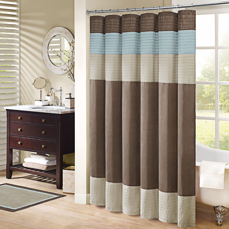 Rideau de douche en soie synthétique 1pc, Bleu / brun
