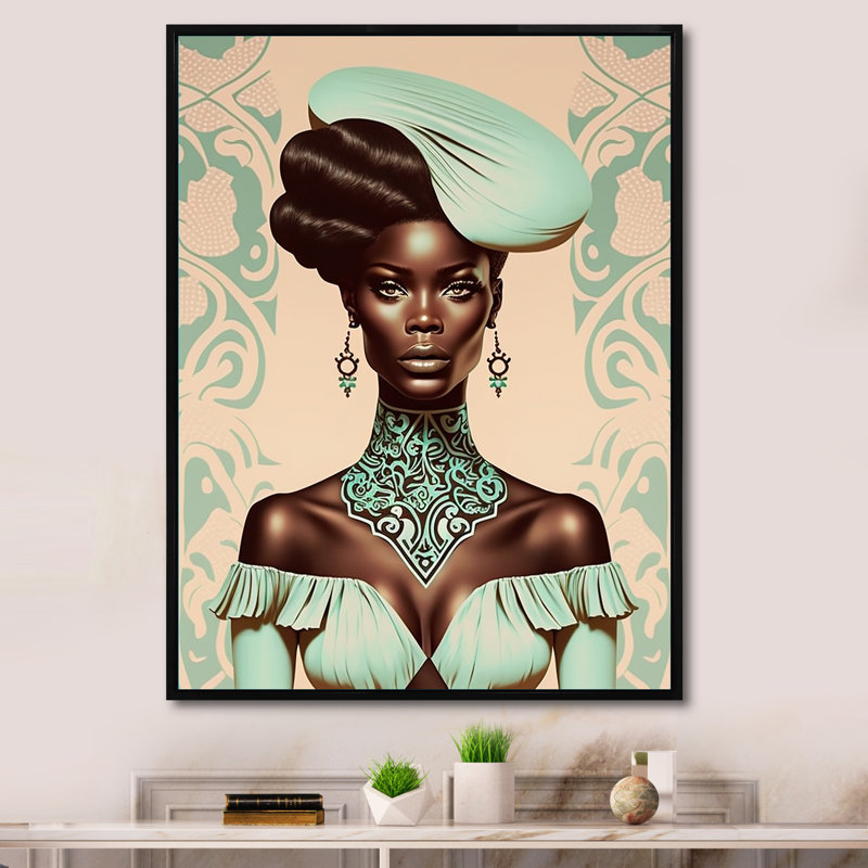 «Clennell Beautiful Retro African American Model II», reproduction sur toile, H 20 po x l 12 po x P 1 po, Cadre flottant noir